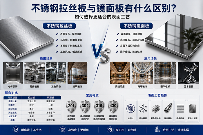 不锈钢拉丝板与镜面板有什么区别 