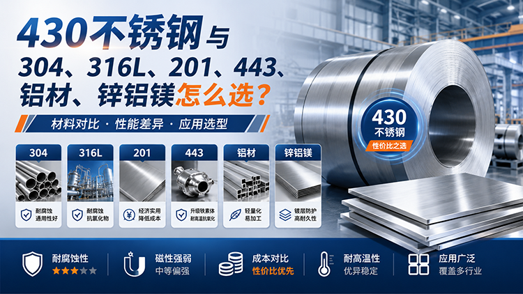430不锈钢与304、316L、201、443、铝材、锌铝镁怎么选？材料对比与应用指南 