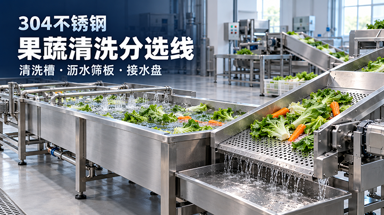 304不锈钢果蔬清洗线选材：清洗槽、沥水筛板与接水盘｜无锡钜德 