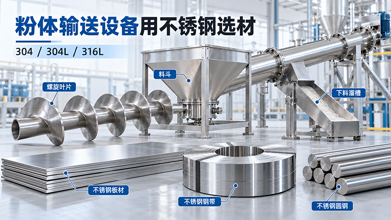 粉体输送设备不锈钢选材：304/304L/316L板材与螺旋叶片采购指南 