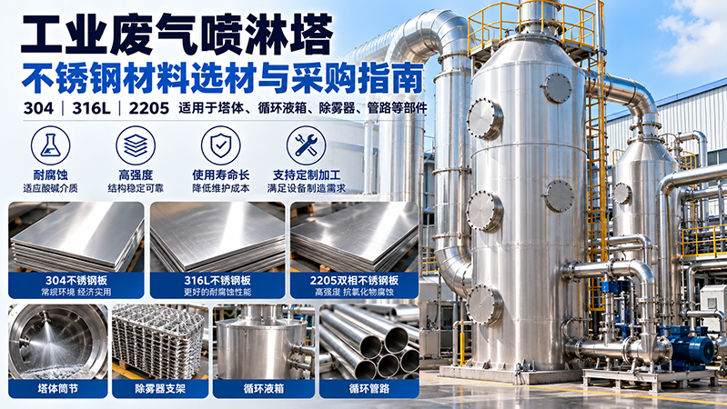 废气喷淋塔不锈钢怎么选？304、316L、2205板材采购指南 